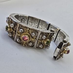 Konstantino Silver and 18K Gold Ornate Bracelet with Gemstone Accents